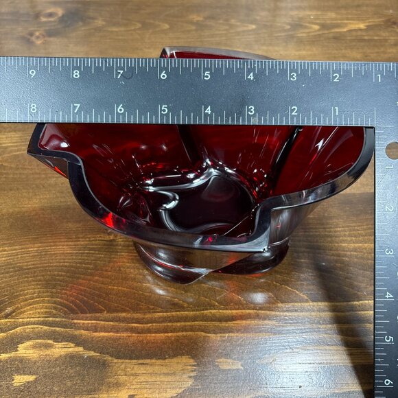 Vintage Ruby Red Hand Blown Glass Bowl KCD Art Glass Centerpiece Bold Red Glass - Picture 13 of 15